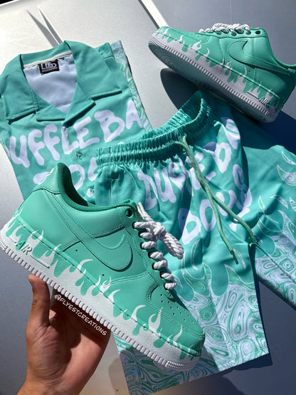 Hand Painted Mint Green Flame Custom Air Force 1s