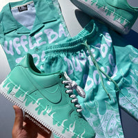 Hand Painted Mint Green Flame Custom Air Force 1s