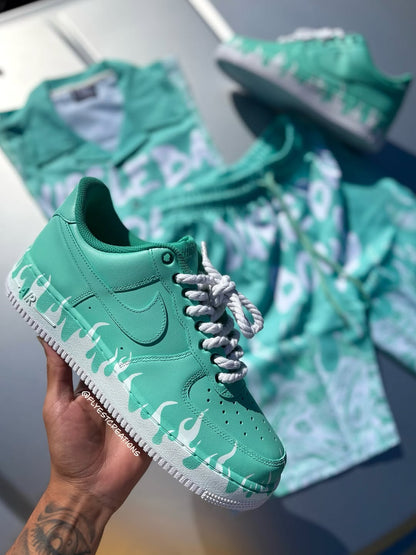 Hand Painted Mint Green Flame Custom Air Force 1s