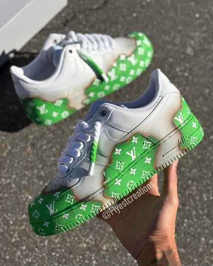 Custom Hand Painted Green Air Force 1 Sneakers