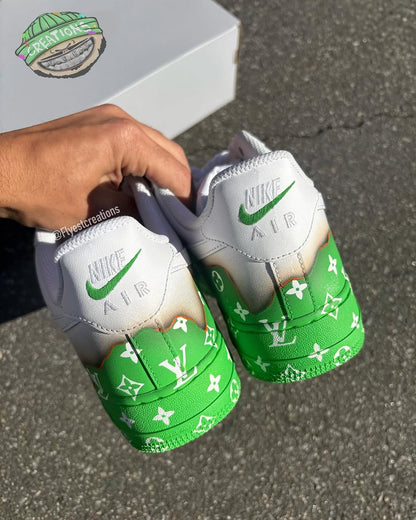 Custom Hand Painted Green Air Force 1 Sneakers