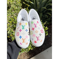 Hand Painted Colorful Monogram Custom Vans Slip On Sneakers