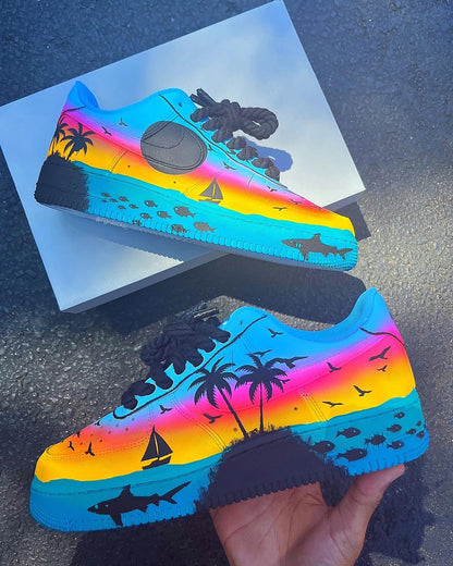 Hand Painted Beach Sunset Custom Air Force 1 Sneakers