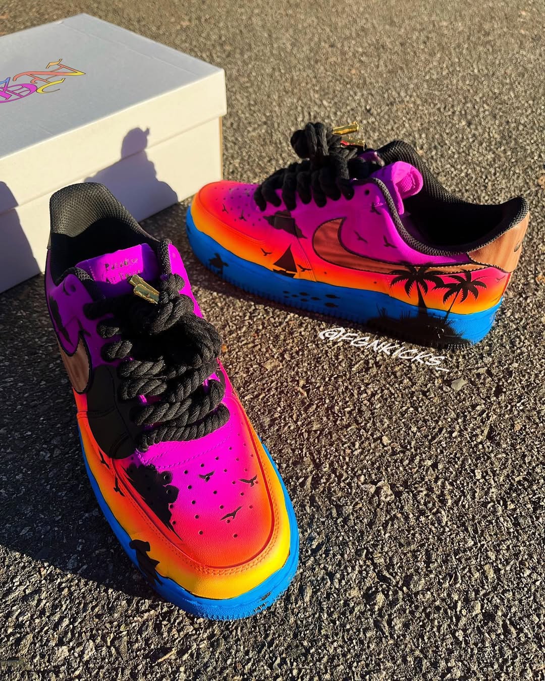 Hand Painted Sunset Beach Custom Air Force 1 Sneakers