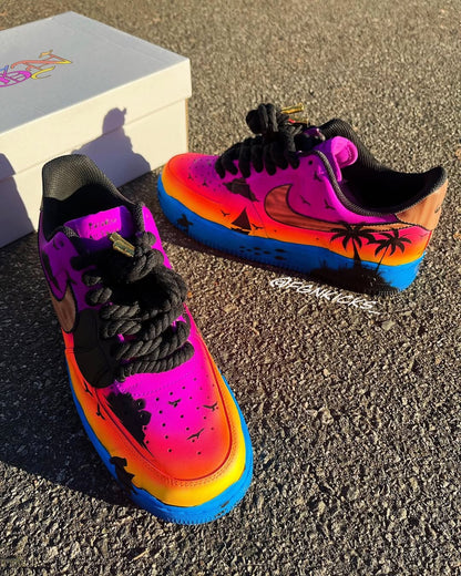 Hand Painted Sunset Beach Custom Air Force 1 Sneakers