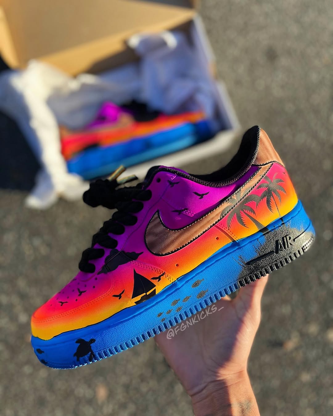 Hand Painted Sunset Beach Custom Air Force 1 Sneakers