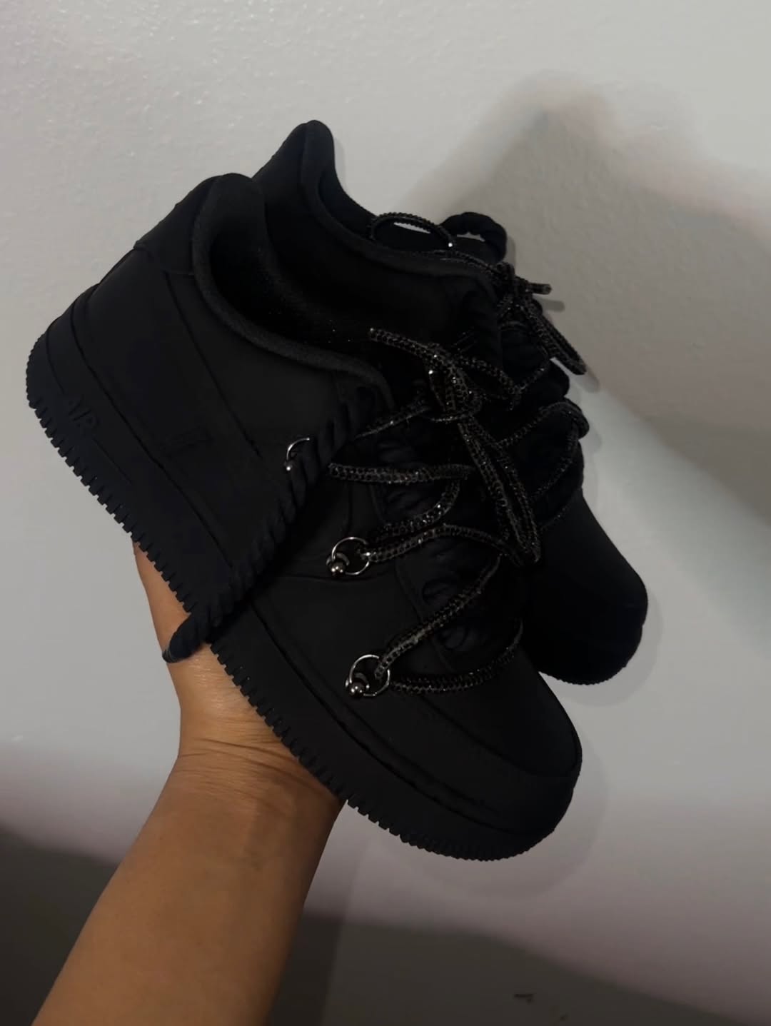 All Black Handmade Custom Air Force 1 Rhinestone Sneakers