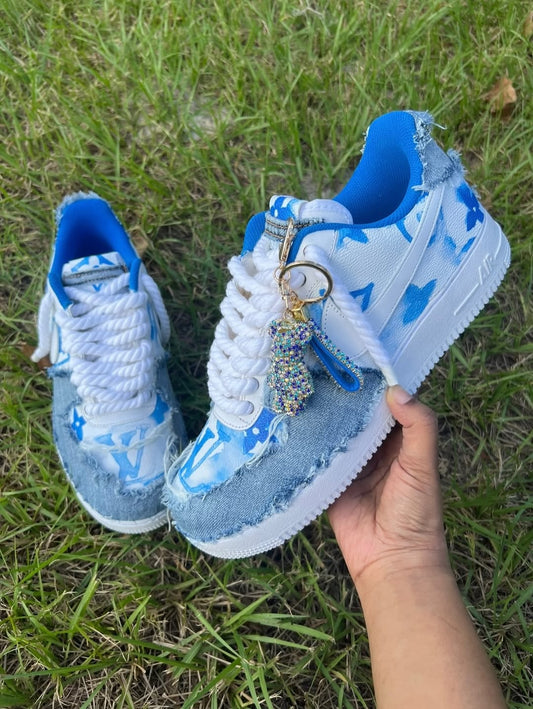 Hand Painted Blue Denim Custom Air Force 1 Sneakers