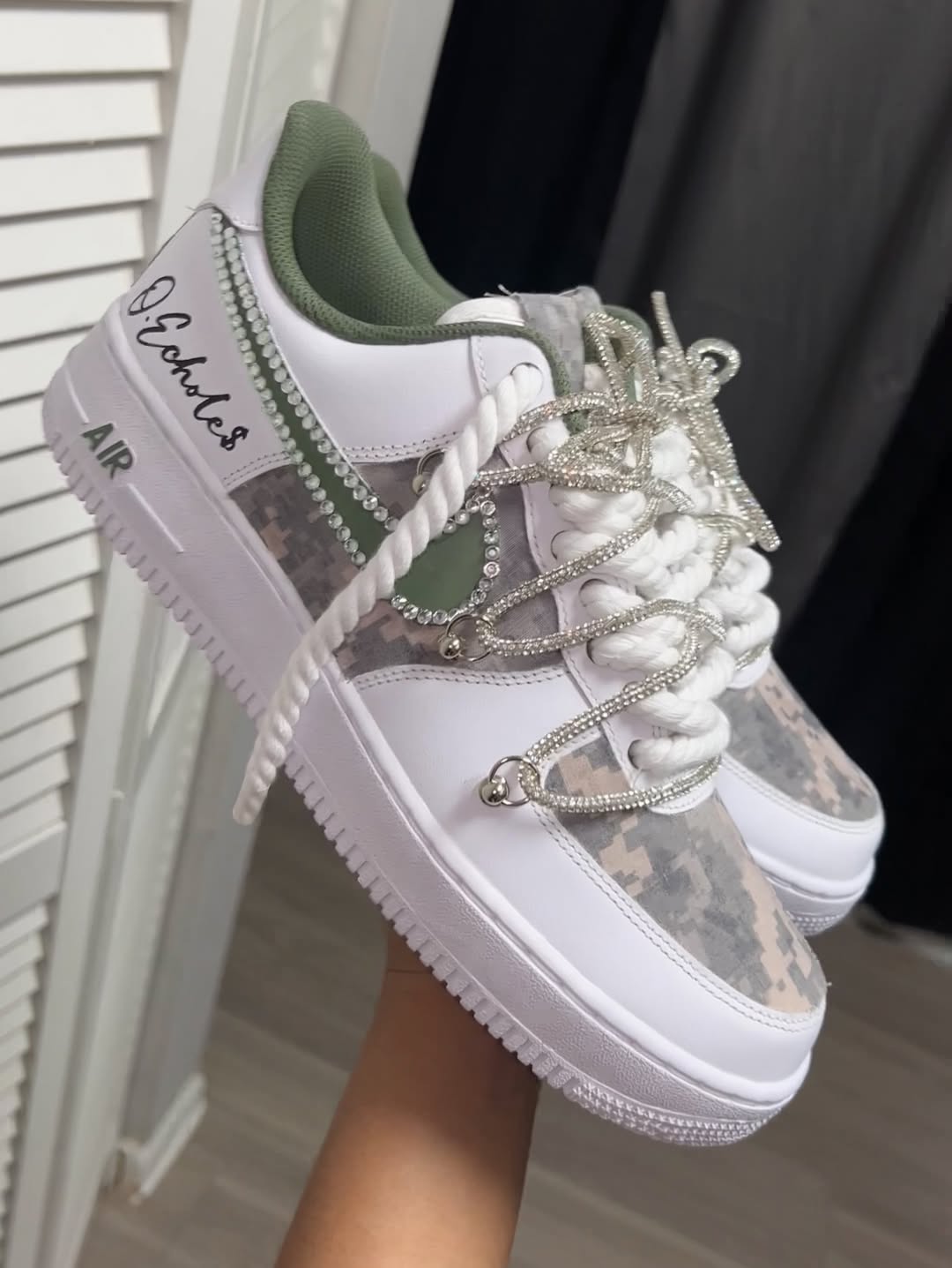 Custom Hand Painted Camo Rhinestone Air Force 1 Sneakers