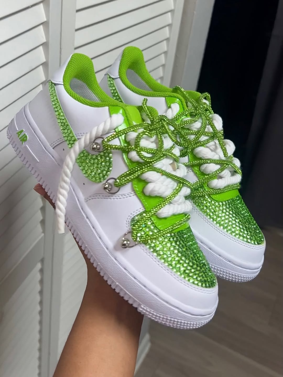Custom Handmade Green Rhinestone Air Force 1 Sneakers