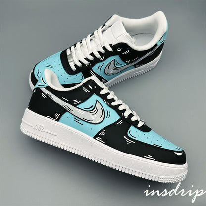 Black Blue Cartoon Custom Air Force 1