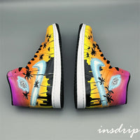 Pink Yellow Coconut Palm Island Sunset Custom Air Jordan 1