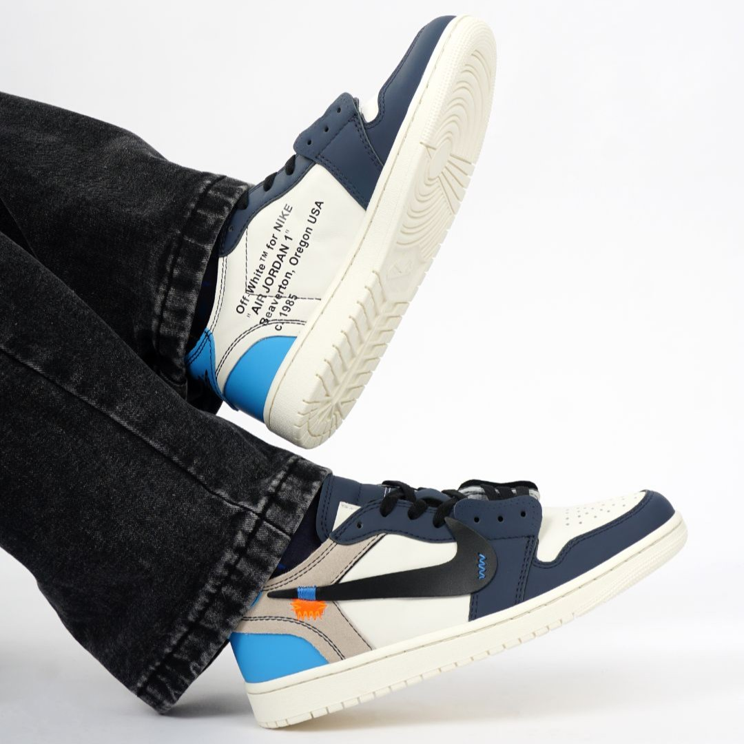 OW Blue Black White Custom Air Jordan 1 Low