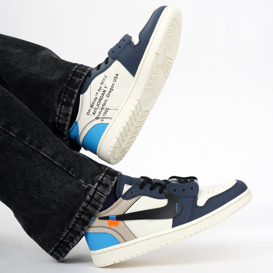 OW Blue Black White Custom Air Jordan 1 Low