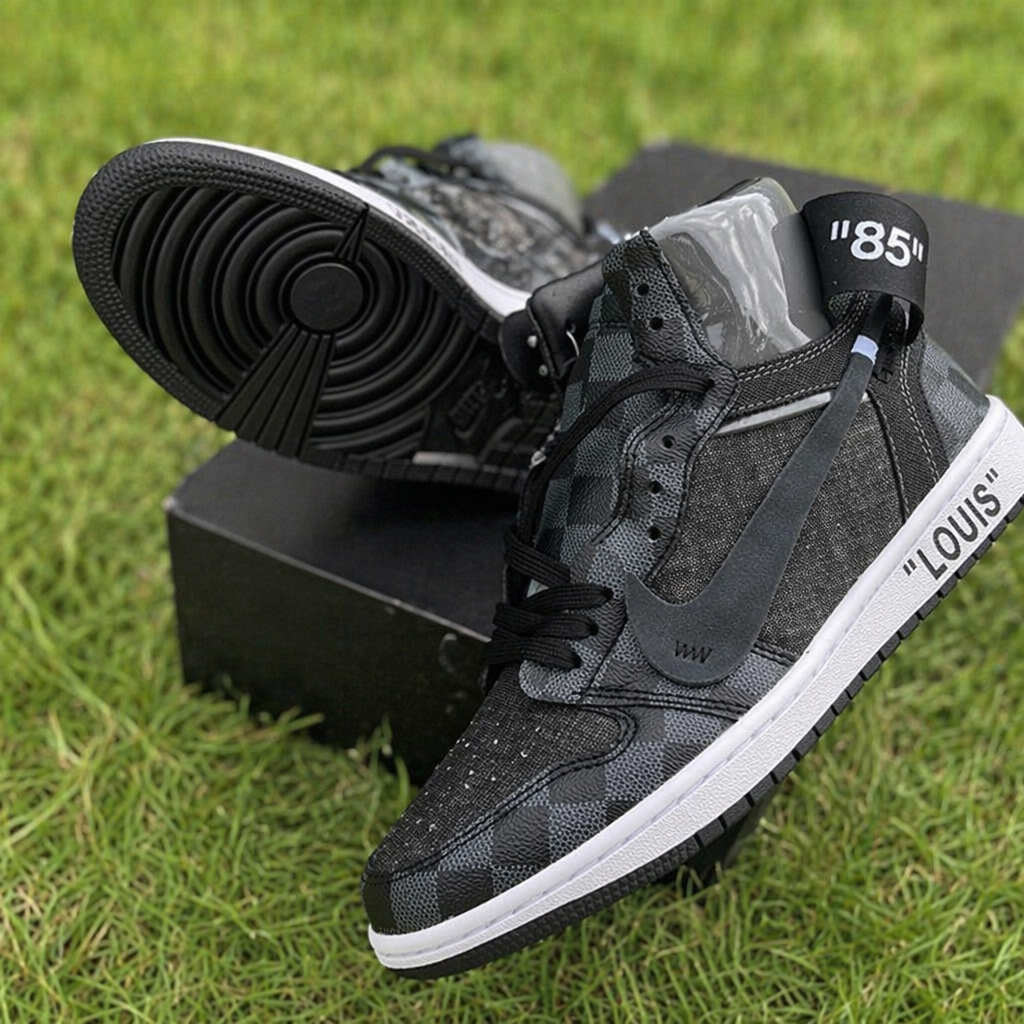 Hand Painted Black Checkered Custom High Top Sneakers