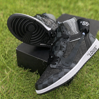 Hand Painted Black Checkered Custom High Top Sneakers