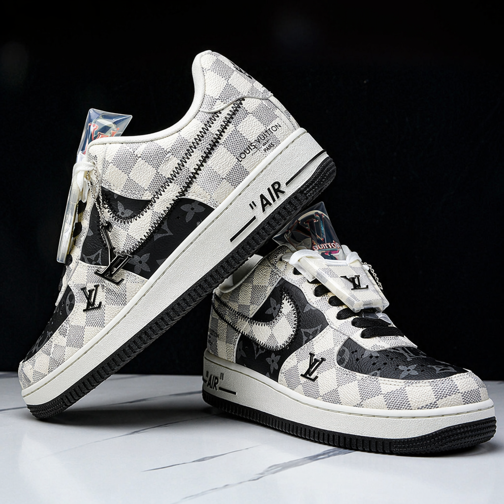 Hand Painted Custom Air Force 1 Checkered Sneakers