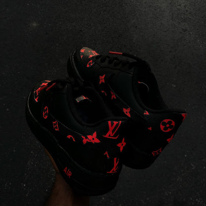 Hand Painted Black Red Custom Air Force 1 Sneakers