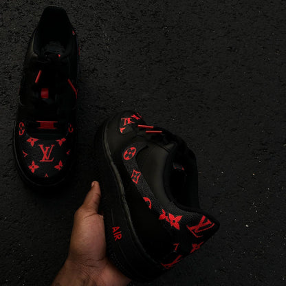 Hand Painted Black Red Custom Air Force 1 Sneakers