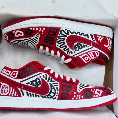 Hand Painted Red Black Graffiti Custom Sneakers