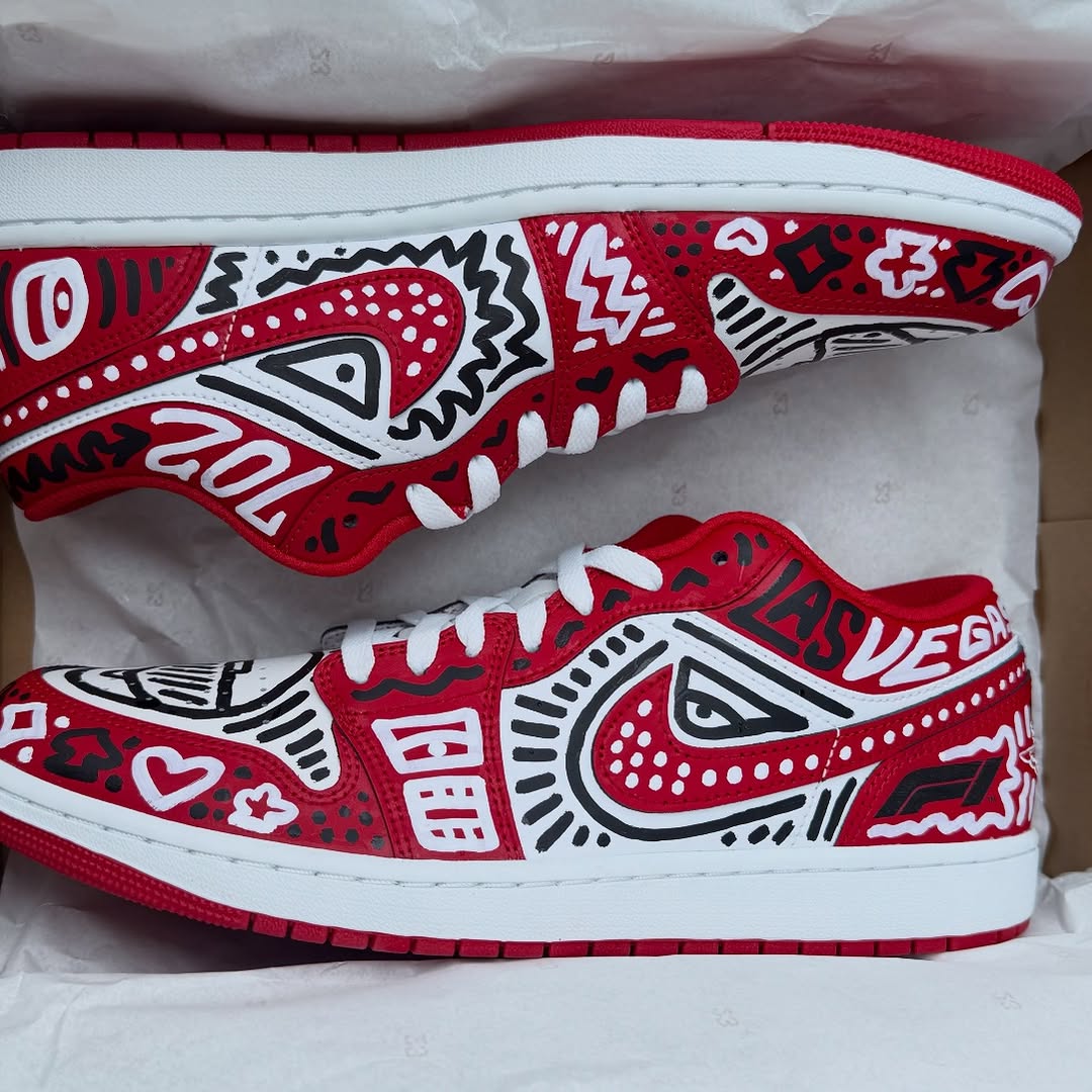 Hand Painted Red Black Graffiti Custom Sneakers