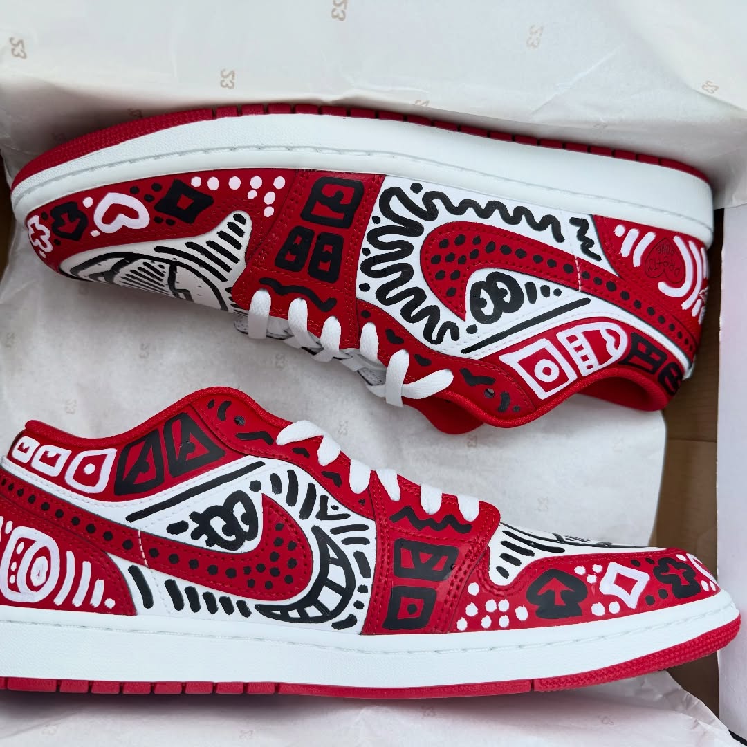 Hand Painted Red Black Graffiti Custom Sneakers