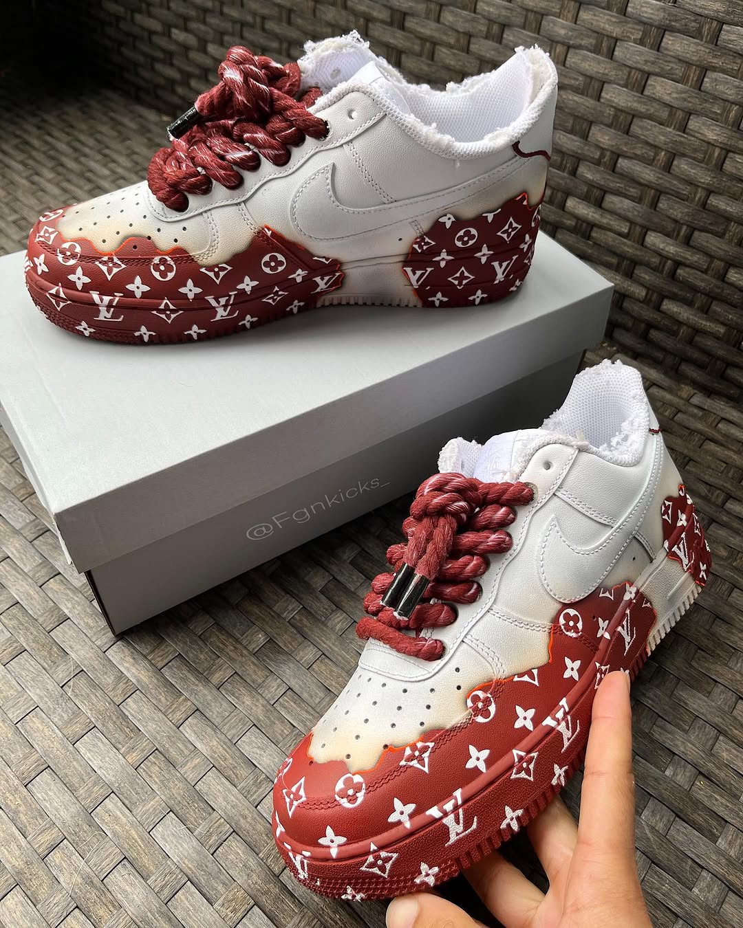 Hand Painted Burgundy Custom Air Force 1 Sneakers