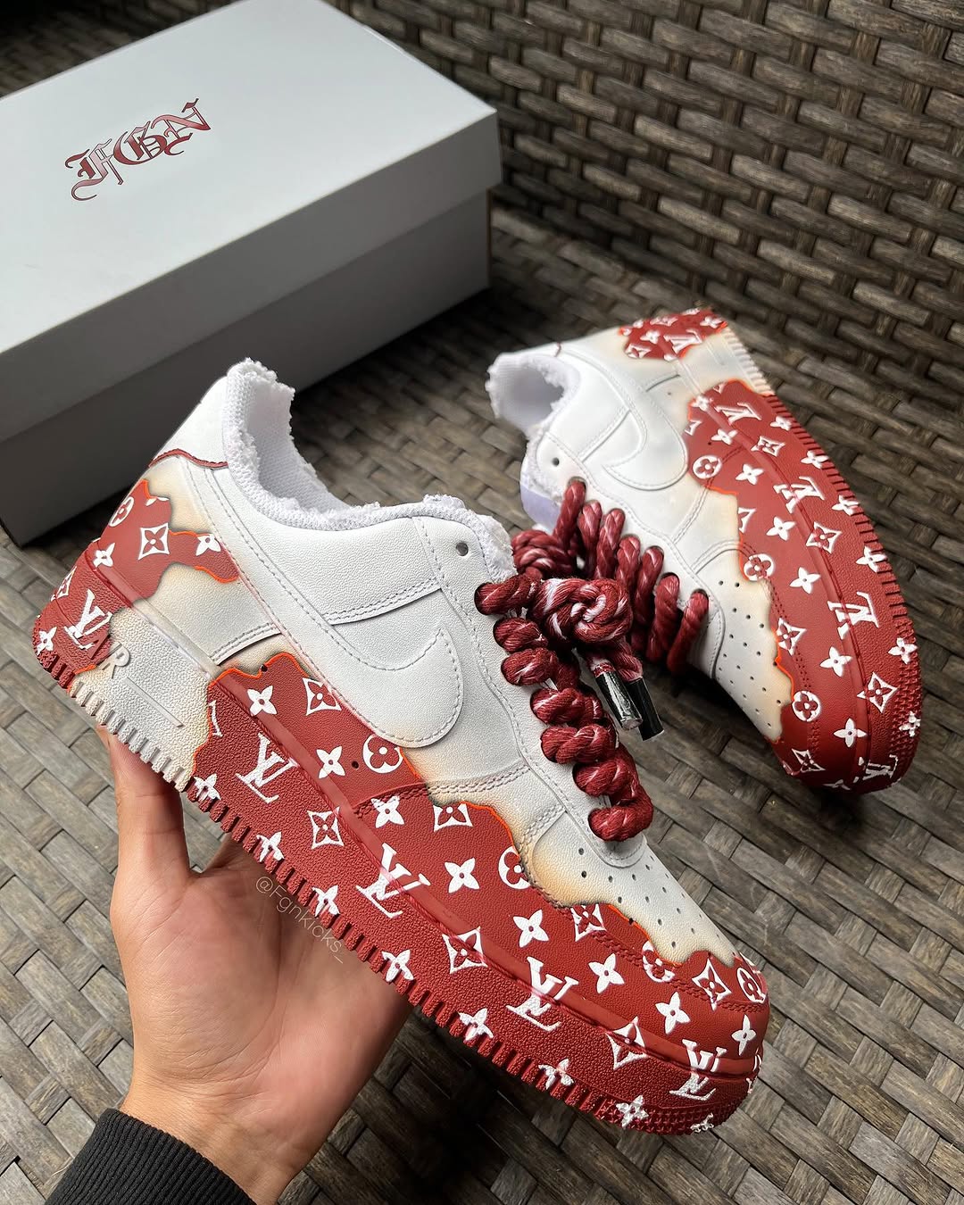 Hand Painted Burgundy Custom Air Force 1 Sneakers
