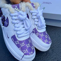 Hand Painted Purple Fleece Lined Custom Air Force 1 Sneakers