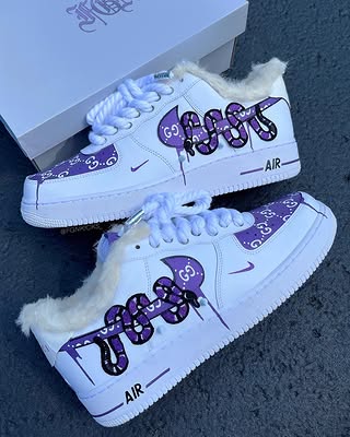 Hand Painted Purple Fleece Lined Custom Air Force 1 Sneakers