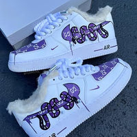 Hand Painted Purple Fleece Lined Custom Air Force 1 Sneakers