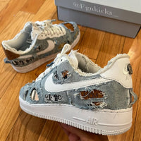 Handmade Distressed Denim Custom Air Force 1 Sneakers