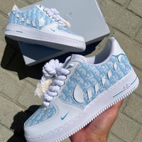 Hand Painted Custom Light Blue Air Force 1 Sneakers