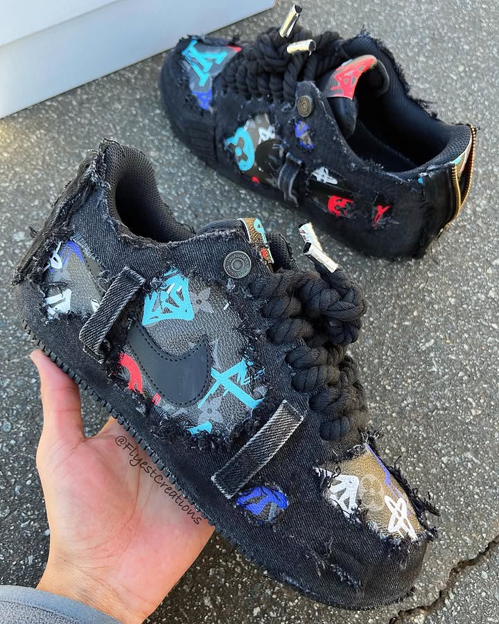 Hand Painted Distressed Denim Custom Air Force 1 Sneakers