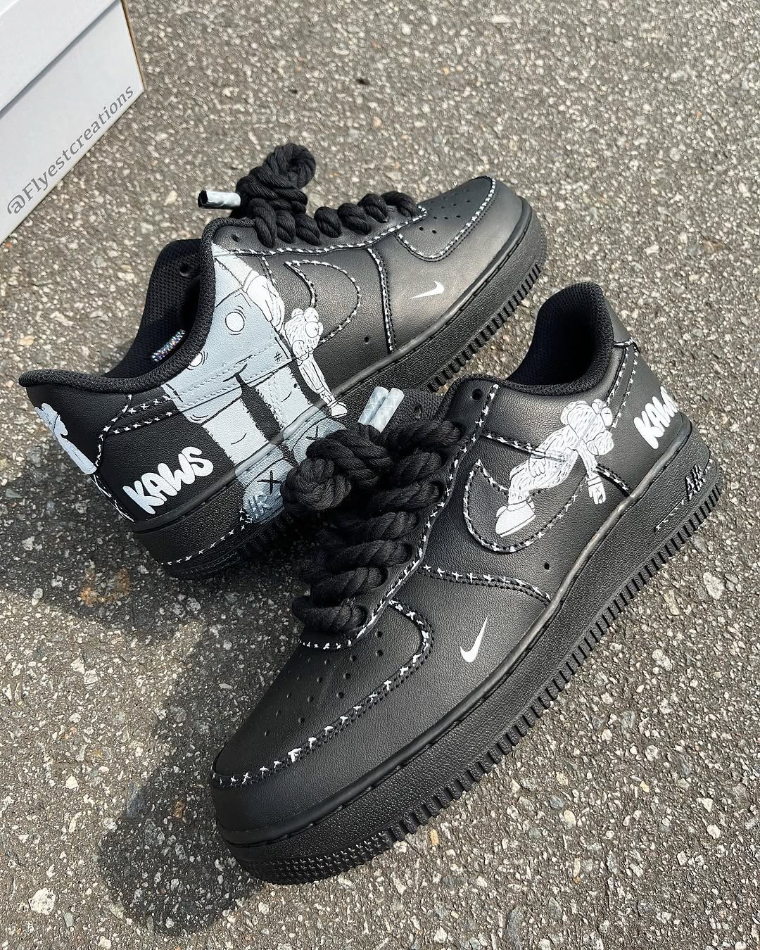 Hand Painted KAWS Black Custom Air Force 1 Sneakers