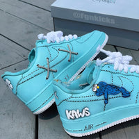 Hand Painted KAWS Turquoise Custom Air Force 1 Sneakers