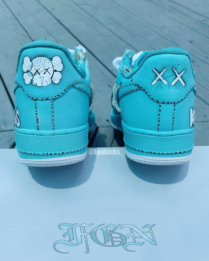 Hand Painted KAWS Turquoise Custom Air Force 1 Sneakers