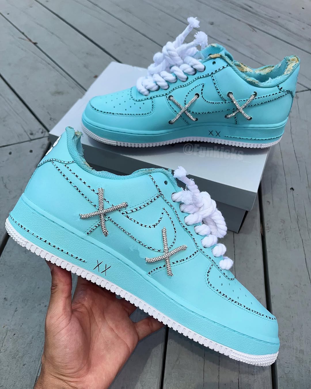 Hand Painted KAWS Turquoise Custom Air Force 1 Sneakers