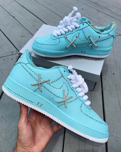 Hand Painted KAWS Turquoise Custom Air Force 1 Sneakers