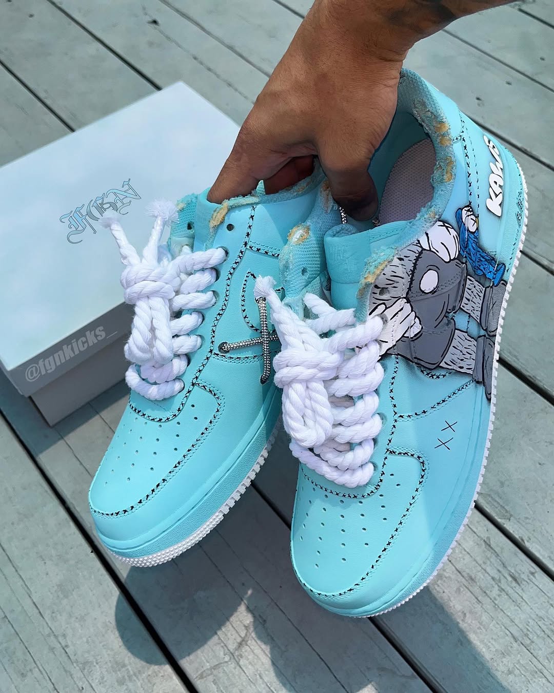 Hand Painted KAWS Turquoise Custom Air Force 1 Sneakers