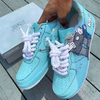 Hand Painted KAWS Turquoise Custom Air Force 1 Sneakers