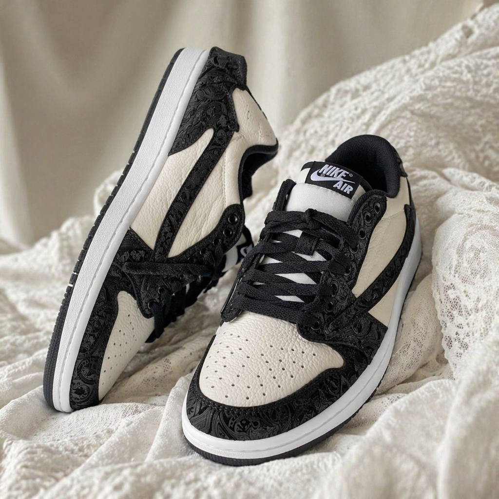 Hand Painted Black & White Custom Air Jordan 1 Sneakers
