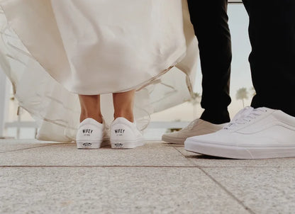 Personalized Wedding Custom Sneakers Custom Name & Wedding Date Printed Bride Groom Couple White Wedding Footwear Pearl Decor Bridal Custom Air Force 1 Comfortable Wedding Shoes