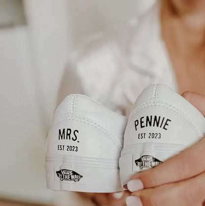 Personalized Wedding Custom Sneakers Custom Name & Wedding Date Printed Bride Groom Couple White Wedding Footwear Pearl Decor Bridal Custom Air Force 1 Comfortable Wedding Shoes