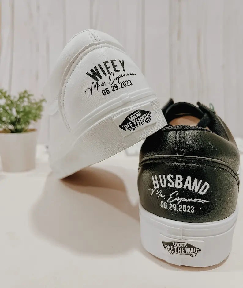 Personalized Wedding Custom Sneakers Custom Name & Wedding Date Printed Bride Groom Couple White Wedding Footwear Pearl Decor Bridal Custom Air Force 1 Comfortable Wedding Shoes