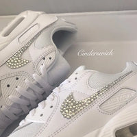 White Bling Crystal Rhinestone Embellished Wedding Bridal Custom Air Force 1 Custom Sneakers, Shiny Comfortable Women Casual Customized Trainers for Daily Wear & Special Occasions