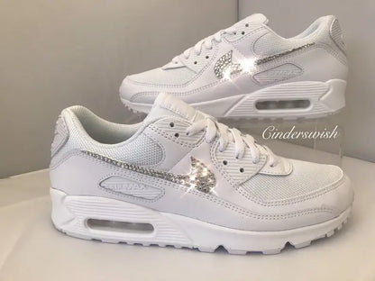 White Bling Crystal Rhinestone Embellished Wedding Bridal Custom Air Force 1 Custom Sneakers, Shiny Comfortable Women Casual Customized Trainers for Daily Wear & Special Occasions
