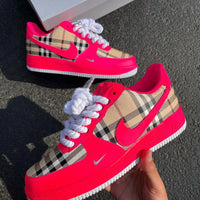 Hand Painted Hot Pink Plaid Custom Air Force 1 Sneakers