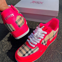 Hand Painted Hot Pink Plaid Custom Air Force 1 Sneakers