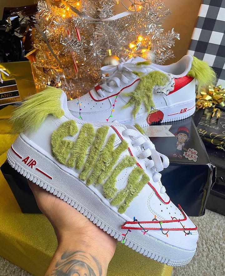 Hand Painted Grinch Custom Air Force 1 Sneakers